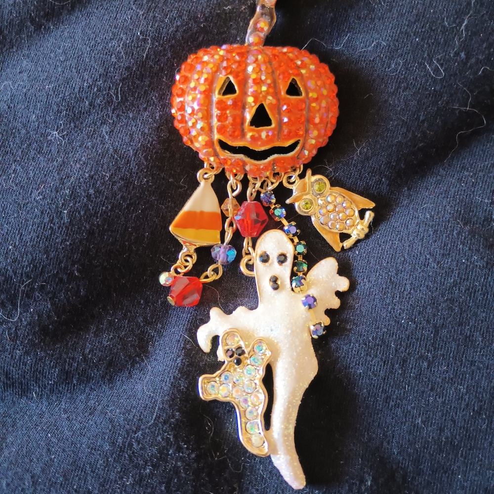 RARE VINTAGE Halloween Pumpkin and Ghost Brooch